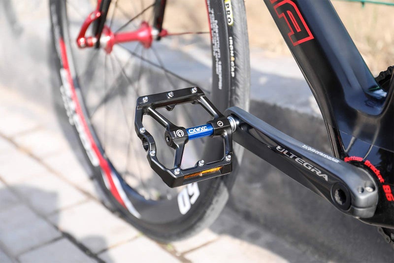 CXWXC Road/MTB Bike Pedals - Aluminum Alloy Bicycle Pedals - Mountain Bike Pedal with Removable Anti-Skid Nails (D:Black-Blue) - Image 2